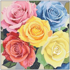 실십자수 도안 세트 꽃 DIY 패키지 풀구성, 오색장미 65x65cm, 1개