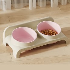 강아지 고양이 밥그릇 테이블 식탁 반려동물 식기 2구, 1개, 화이트 핑크
