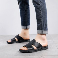 Indian 印度男士辦公室舒適皮革拖鞋 2278, 255, 黑色