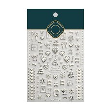 FsGrg 네일 스티커 귀여워 네일 파츠 3D 엠보스 스티커 스노우플레이크 하트 모양 크리스마스 트리 초 넥타이 입체감 네일 스티커 네일 데코레이션용 파티용 DIY (M-1216)