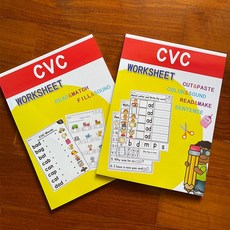 131 CVC Phonics 영어 카드 파닉스 단어 유아 영어 학습 카드 어린이 언어 포스터 연습 책, 2 workbooks, 1개