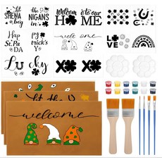 Chunful 3팩 성 패트릭의 날 DIY 도어매트 공예 키트 나만의 빈 도어매트 페인팅 키트 43.2 x 76.2cm(17 x 30인치) 코이어 코코넛 러그 스텐실 페인팅 도, Chunful Dunzy 3팩 성 패트릭의 날 DIY