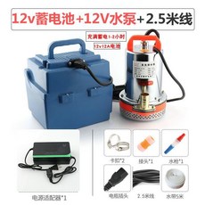 直流潛水泵 24V 48V 60V 72V 小型家用抽水機農用水泵, 1個, 12v-2.5米線不鏽鋼葉輪（1寸）,標配套餐+12A電瓶（1-2小時）