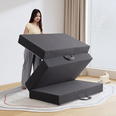 포근방 편안함 3단 접이식 메모리폼 매트리스 75X200X8CM 단단한 허리 지지 고밀도 토퍼 바닥 원룸용 + 캠핑 게스트용