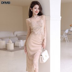 DFMEI 엘레강스 스퀘어넥 슬림 레이스 탑 하이웨스트 힙스터 스커트 세트 20380