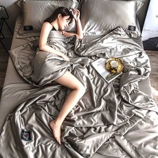 여름용 실크 에어컨 이불 세트 얇은 침대 시트, 노블그레이