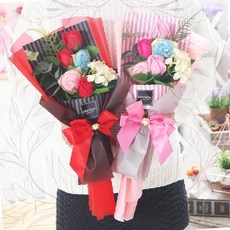 수국캔디부케 졸업식 꽃다발 사탕부케 재롱잔치 선물용 핑크 레드 리본 포장지 축하 기념일 달콤한 조화꽃, 수국캔디부케 레드