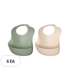 모윰 실리콘 이유식 턱받이, 베이지 + 그린, 6개