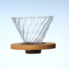 해피유통 커피 필터 드리퍼 유리 필터 컵 심플 디자인 가정용 사무실용 핸드드립 커피 기구, 대나무 나무 지지대(실리콘 포함) + 대형 능직 필터