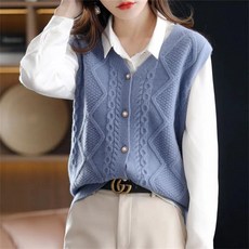 TKX 여성용 봄 가을 니트 조끼 심플 클래식 버튼 디자인 베스트 중년여성조끼 KN89