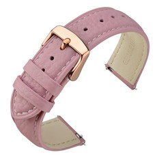 ECLATIS ANNEFIT 핏 시계 밴드 18mm 퀵 릴리즈 텍스처 패딩 스런 가죽 스트랩 로즈 골드칼라 버클 남성 및 여성 핑크 304299