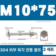 스테인리스 외부 육각 벽면 나사 연장 볼트, 1개, M10x75(2 세트