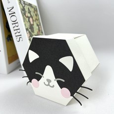 Chocotwo 可愛老虎造型六角形卡片盒 趣味禮品包裝 DIY糖果盒, 黑+白色+黃色, 1個裝