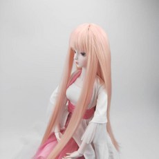 臺灣熱銷 3/1 bjd假髮夜蘿莉娃娃假髮頭套 sd球型公仔頭套高溫絲編髮加厚毛, 淺粉齊劉海直髮, 1個