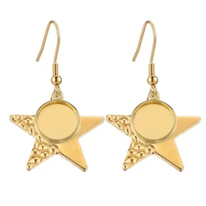 귀걸이 베젤 트레이 18K 골드 후크 블랭크 카보숑 이어 DIY 수지 쥬얼리 제작 용품 10 개, 17 five pointed star