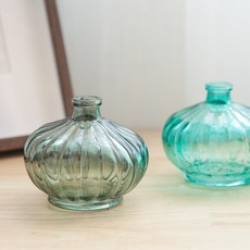 [3+1] 유리 글라스 원형 화병 엔틱볼륨 9x8cm 꽃병 인테리어 장식 소품 원예 용품 꽃꽂이 가드닝 오브제, 1p, 블루