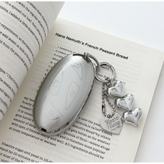 럽메이드 현대 신형 실버 TPU 스마트 차 키케이스 말랑말랑한 메탈 풀커버, 5버튼+키링, 1세트