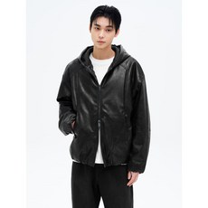 (국내매장정품) 에잇세컨즈 8SECONDS 페이크 레더 후드 패딩 점퍼 블랙 42513ZLY15 220185, M, 검정색