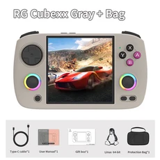 ANBERNIC RG CubeXX 휴대용 게임 콘솔 395인치 IPS 화면 RGCubeXX Linux WIFI 블루투스 레트로 비디오 PSP, 01 China Mainland, 02 128G 8K Games, 02 Gray with Bag