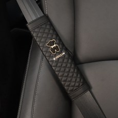 可愛泰迪熊汽車安全帶護肩套，柔軟皮革菱格紋，寶寶舒適安全帶保護套, 黑色小熊, 1個