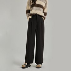 POMTOR 여성 가을겨울 부드러운 모직 두껍게 와이드팬츠 캐주얼 일자핏 바지