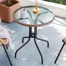 [리비니아] 라탄 야외용 철제 원형 카페테이블(단품) 4종/ 베란다 카페 야외용 테이블, 내츄럴