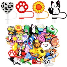 Gibleitz 텀블러 컵용 랜덤 다른 7-8mm 빨대 커버 캡 귀여운 PVC 빨대 토퍼 20개 방진 및 재사용 가능 파티 선물, 랜덤 다른 20개