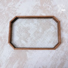 海棠玻璃木質托盤 復古長方形茶盤 茶水杯子水果收納盤 點心端盤 飾品收納咖啡廳餐盤, 1個, 八邊-胡桃色