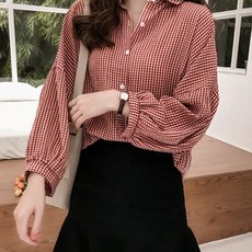 여성 체크 패턴 디자인 블라우스 캐주얼 셔츠 긴팔 루즈핏 남방 데일리 여름 보이즈 코튼 가을