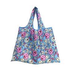 휴대용 접이식 장바구니 에코백 라지 대형 빅사이즈 쇼퍼백, 블루 스마일, 1개