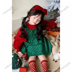 臺灣出貨 韓國女童洋氣秋冬超萌新款聖誕節套裝紅色毛衣 圓點背帶裙兩件套聖誕服 聖誕節衣服 聖誕裝聖誕活動服 耶誕節套裝