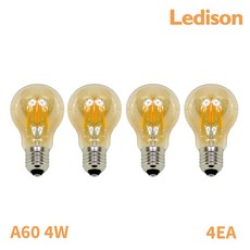 Ledison 에디슨전구 베이직전구 A60 4W, 전구색, 4개