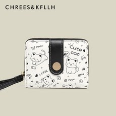 CHREES&KFLLH日系可愛卡通一體零錢包新款韓版折疊搭扣短款卡包女