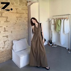 Zoovit 여성 브이넥 민소매 피스 여름 슬림 나시 롱 원피스