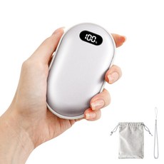 TRYSEEK 충전식 미니 손난로 보조배터리 C타입 5000mAh 휴대용 파워뱅크 겨울 캠핑 여행용, 실버, Q11