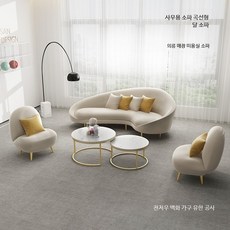 1인용 모던 소파 사무실용 북유럽 스타일 거실 인테리어 패브릭소파 미니멀 커피테이블 세트, 곡선형 의자