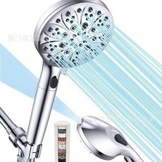 臺灣熱銷 跨境美式七功能花灑組：濾芯增壓手持花灑噴頭，多模式淋浴，輕鬆安裝, 1個, 單濾芯