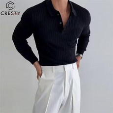 크레스티 남자 오픈 카라 빅사이즈 티셔츠 머슬핏 긴팔 니트