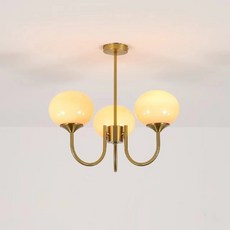 美式簡約風主臥燈，北歐設計師創意復古溫馨包豪斯餐廳吊燈，營造溫馨舒適氛圍, 3頭-D500*H250mm-銅色+米黃,暖光