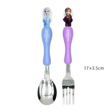 里和 lilfant 韓國製 冰雪奇緣2 學習筷 兒童筷子 304不鏽鋼 收納袋 艾莎 雪寶, 1個, 雙面立體湯叉組, 紫色