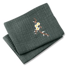 후킨 식기 닦아 자수 포함 면100% 주방 크로스 30cm×30cm 항균 방취 흡수속건 타이후킨 2장 세트 꽃 패턴 디자인 그린, 1개, 상세페이지 참조