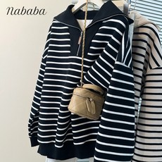 나바바 NT2250 여성 캐주얼 단가라 긴팔 카라 맨투맨