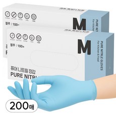 어니우니 니트릴장갑 식품용 함량 99% 질기고 더 튼튼한 위생 장갑, 200개, 블루, M