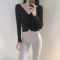 rolabel 荷葉邊褶皺露臍長袖瑜珈皮拉提斯上衣 女款運動服瑜珈服皮拉提斯服