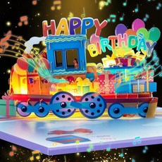 CNLITIHEKA 3D 음악 기차 생일 카드 조명 및 음악 자동차 생일 축하 카드 생일팝업카드 생일축하카드 축하카드 입체카드 팝업카드 감사카드 생일카드만들기 새해카드 꽃다, 무지개