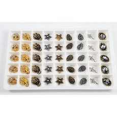 美甲合金鑽飾套組 珍珠寶石水晶大鑽混合 立體異形鑽 穿戴甲造型設計 堆鑽飾品盒裝, 1個, 骷髏款03【格子10*10mm】45顆