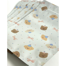 구디백봉투 지퍼백 세트 불투명 귀여운 곰돌이 생일 축하 답례품 선물 포장 봉투, 15개, 데굴데굴 친구들