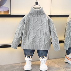 남아용 하이넥 니트 겨울 두꺼운 아동, 그레이