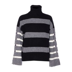 리우조 스트라이프 버튼 커프 스웨터