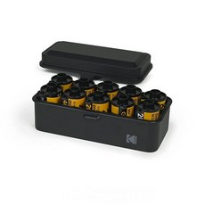 KODAK 120/135 필름 케이스 - 120개 필름 8롤 / 35mm 필름 10롤 - 필름을 분류하고 보호하는 레트로 스틸 케이스 (블루 탑/옐로우 바디), Black, 1개